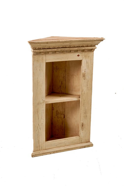 Wooden Corner Cabinet w/Distressed White Finish