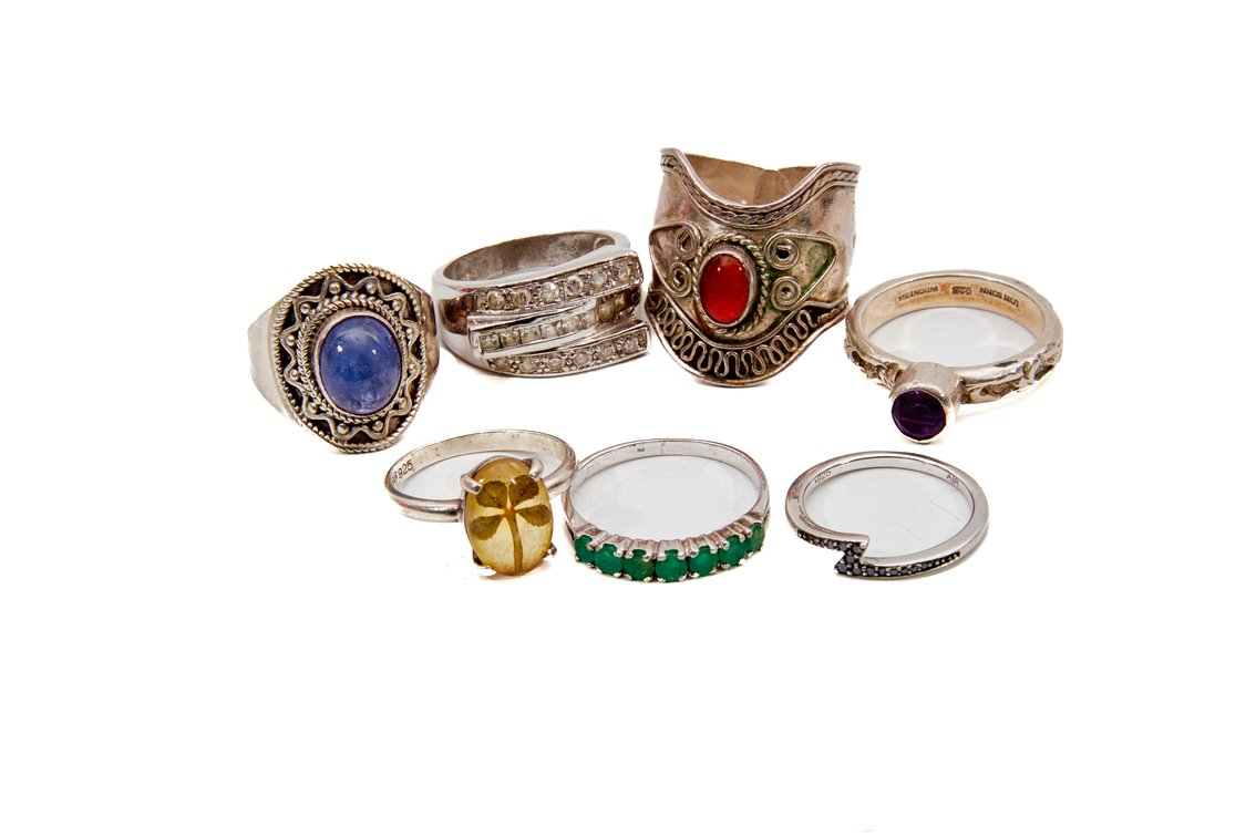 7 Sterling Silver Rings- 24.51 G