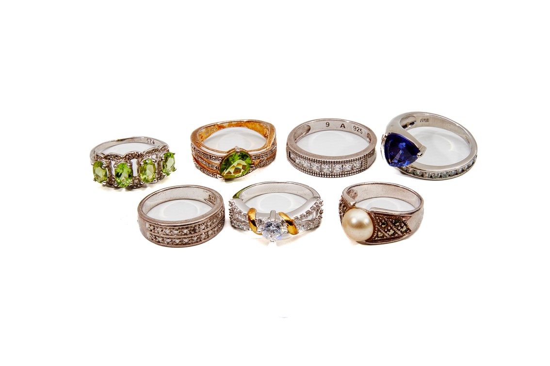 7 Sterling Silver Rings- 27.59 G