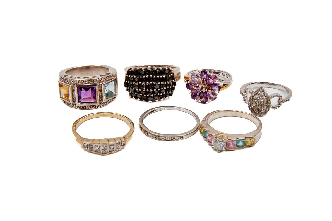 7 Sterling Silver Rings- 28.63 G