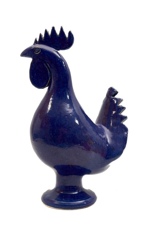 Edwin Meaders Blue Cobalt Rooster, Signed 1991
