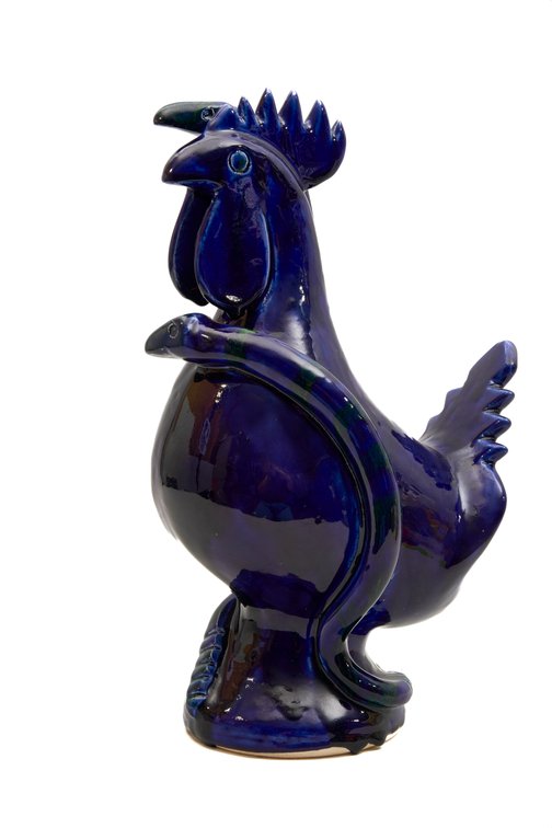 Blue Cobalt Rooster w/ 2 Snakes Edwin Meaders 1995
