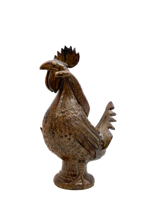 Clint Alderman Rooster & Snake Pottery Sculpture