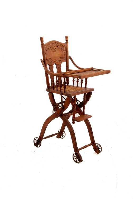 Antique Wooden High Chair / Stroller Combo