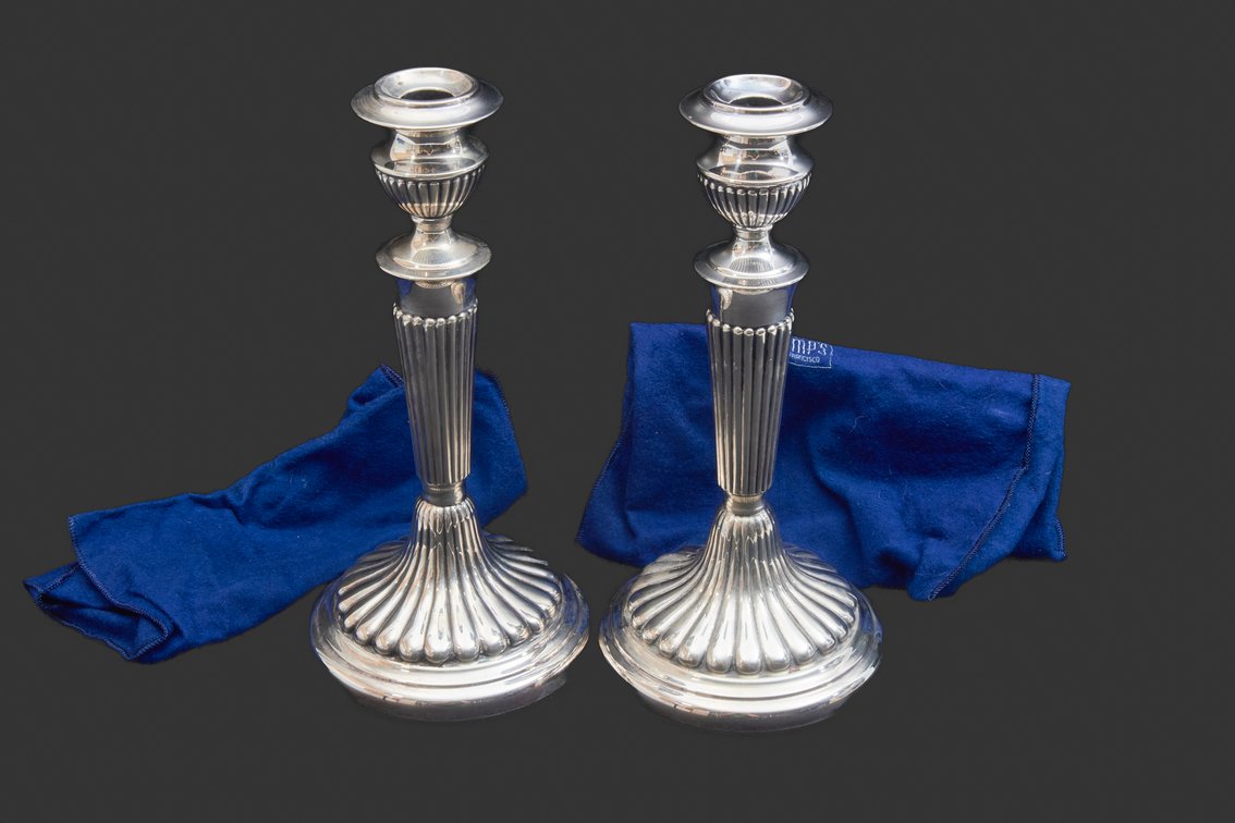 Pair Crescent Silverplate Candlesticks, Hallmarked