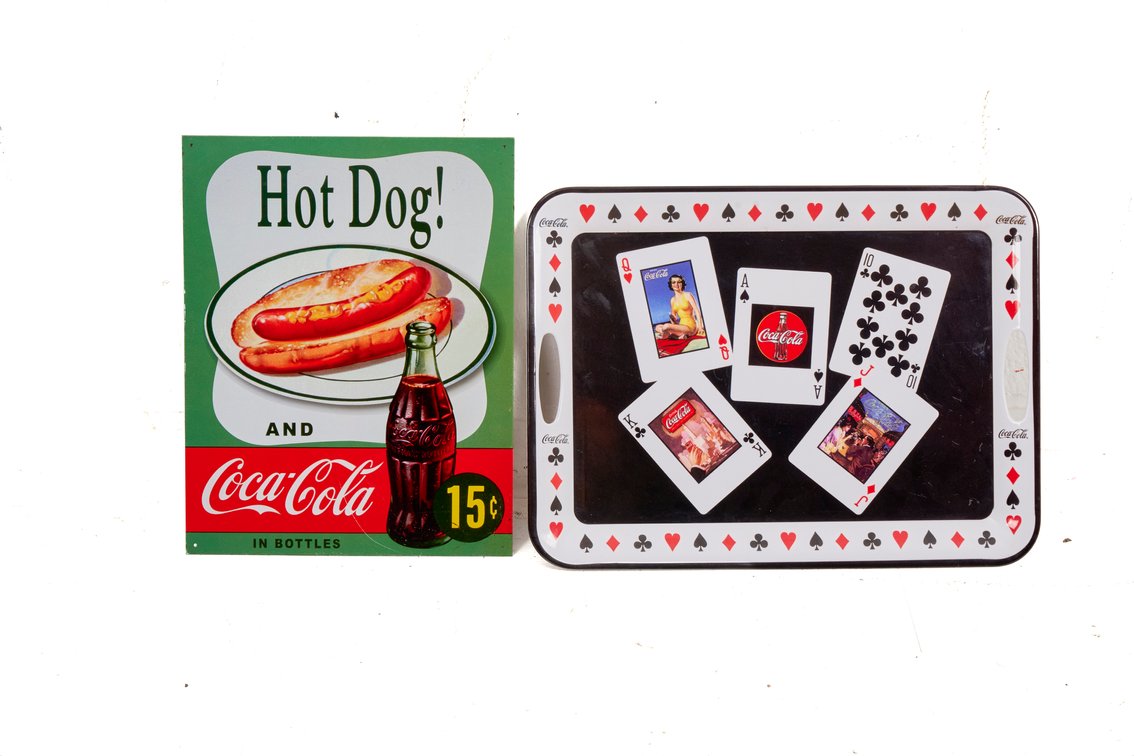 Coca-Cola Hot Dog Tin Sign & Playing Card Tray