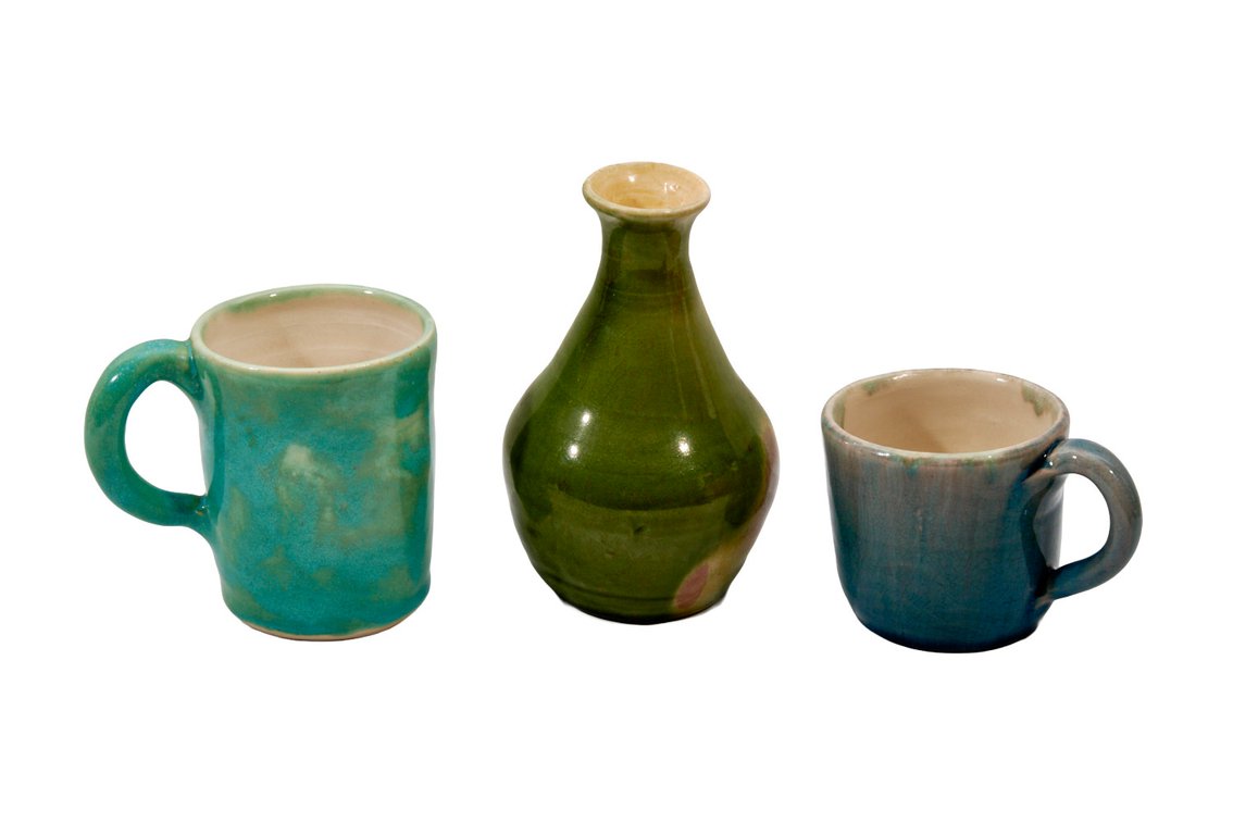 Pisgah Forest Pottery 2 Mugs and Vase