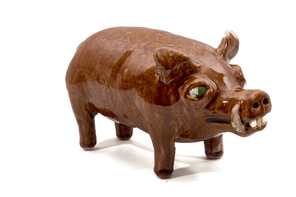 Reggie Meaders Brown Glazed Pig Sculpture