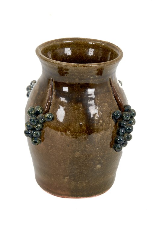 David Meaders Signed Stoneware Vase with Grapes