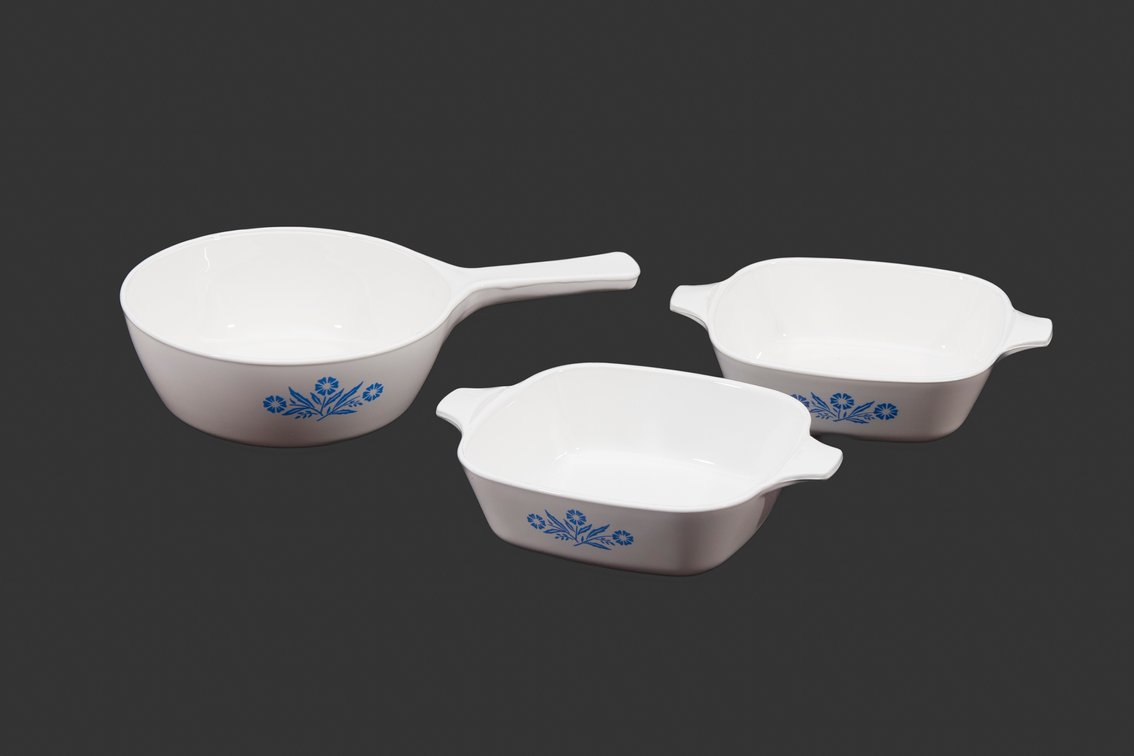 Three (3) Pcs of Vtg Cornflower Blue Corning Ware