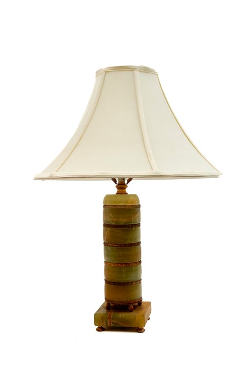 MC Hollywood Regency Green Onyx Column Table Lamp