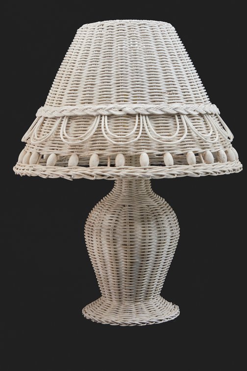 Vtg White Wicker/Rattan Table Lamp & Shade