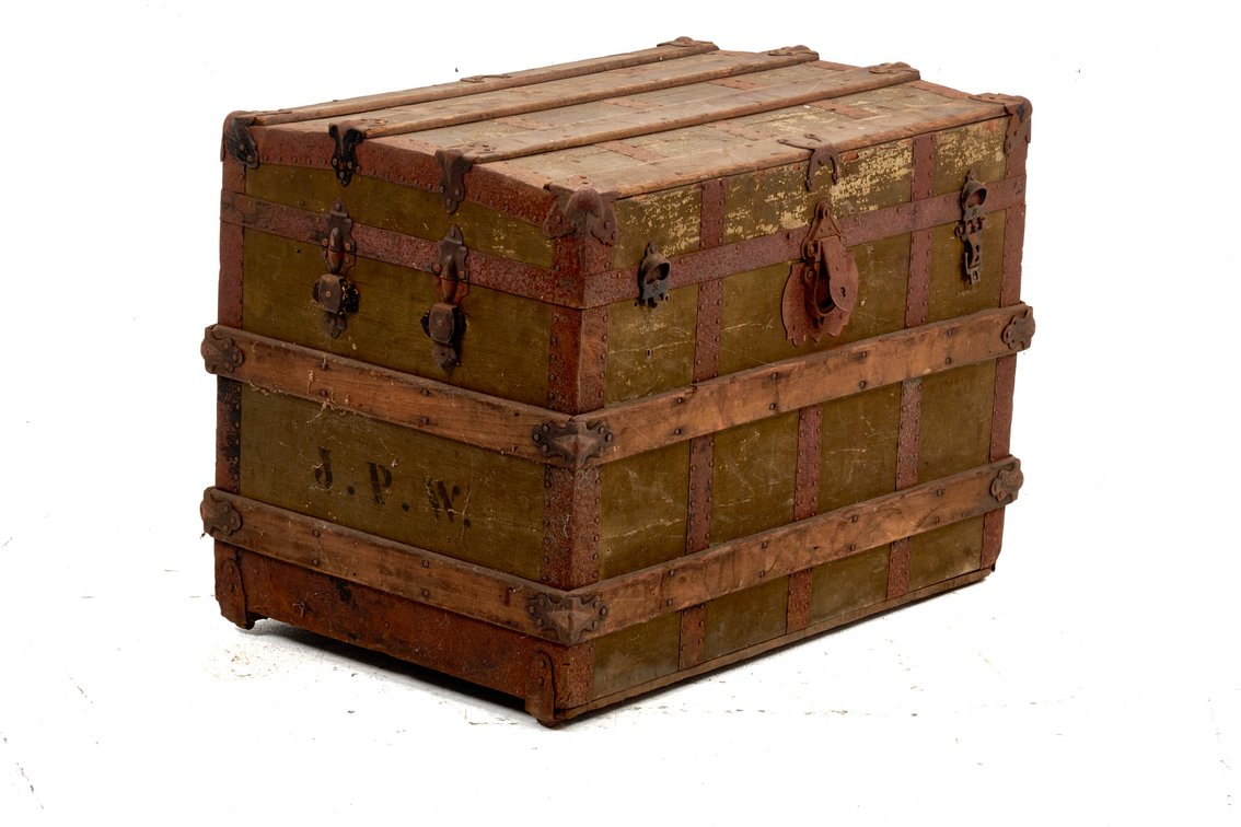 Wood and Metal Steamer Trunk with Iron Hardware