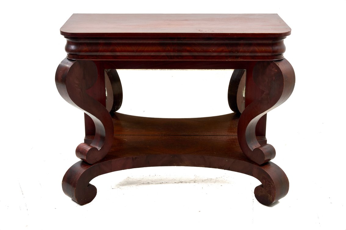 Mahogany Console Table w/ Mirror & Scrolled Legs