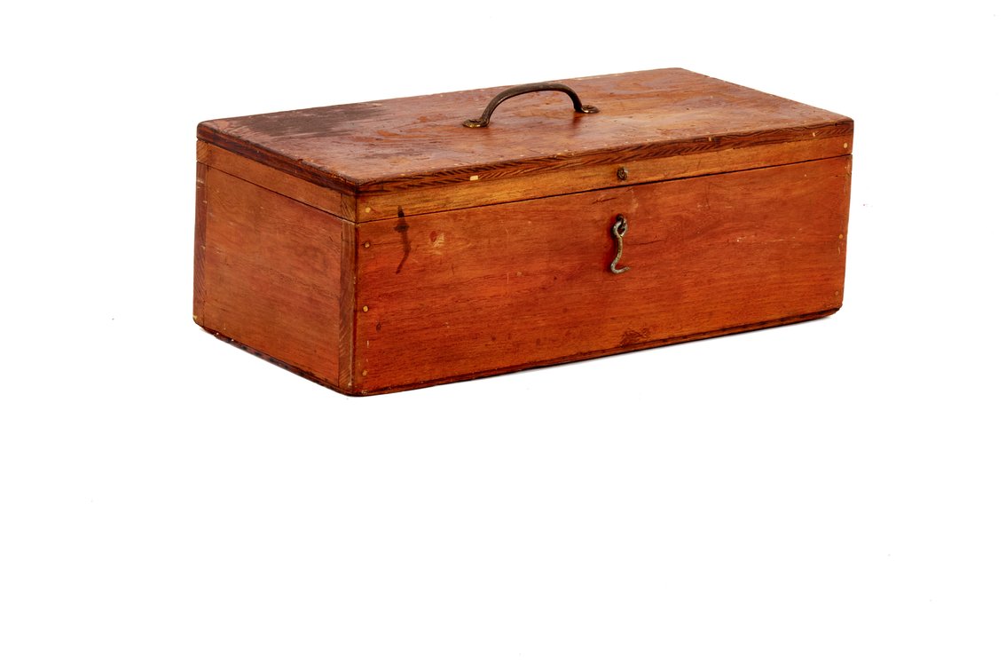 Old Rectangular Wooden Box with Metal Handle