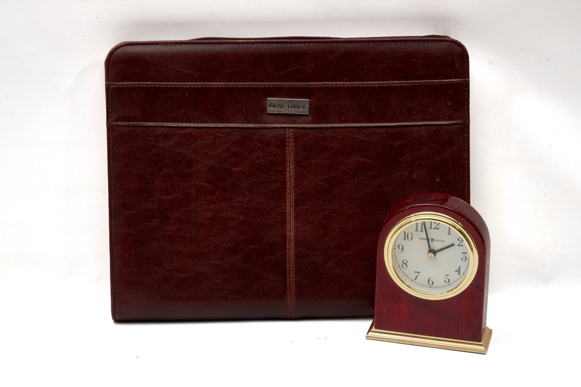 Howard Miller Desk Clock + Day Timer Leather Plann