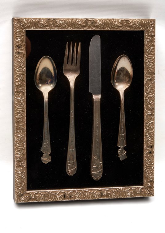 Charlie McCarthy Framed Silverplate Flatware Set