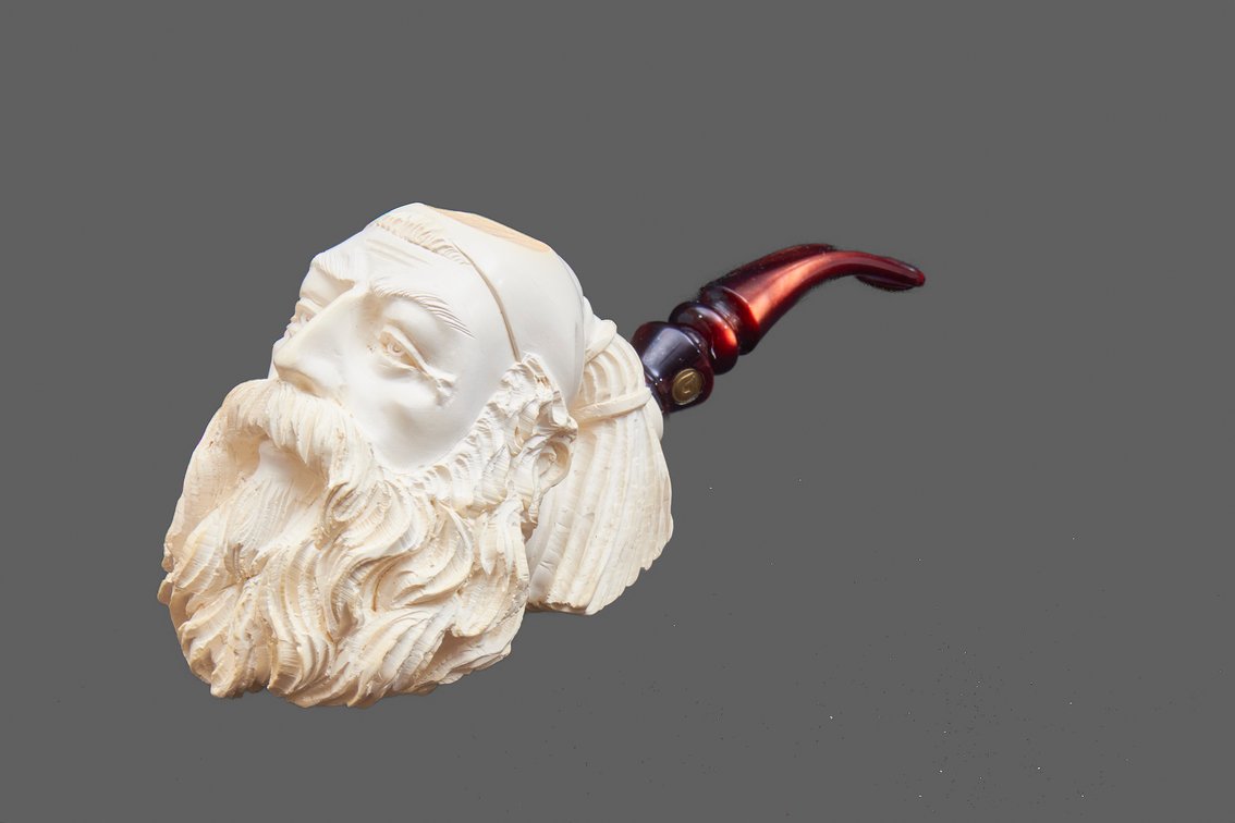 Carved Meerschaum Pipe With Bearded Face Bowl