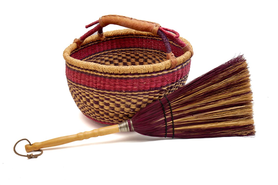 African Bolga Market Basket + Hearth Broom