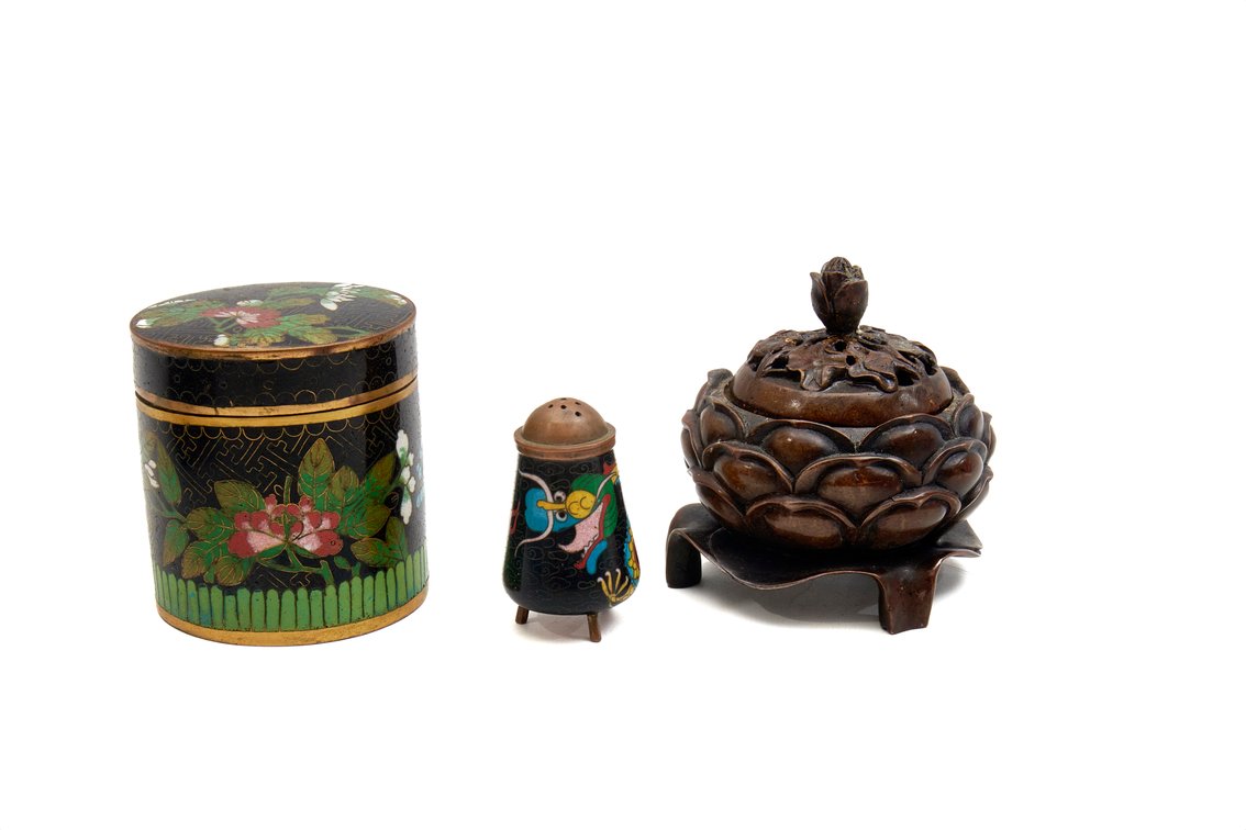 Bronzed Incense Burner, Cloisonne Dragonware & Cad
