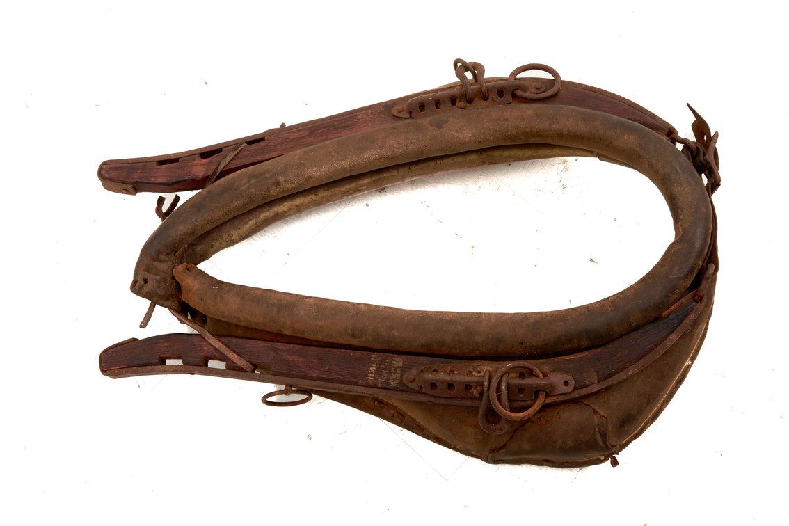 Leather and Wood Horse Collar with Iron Hardware