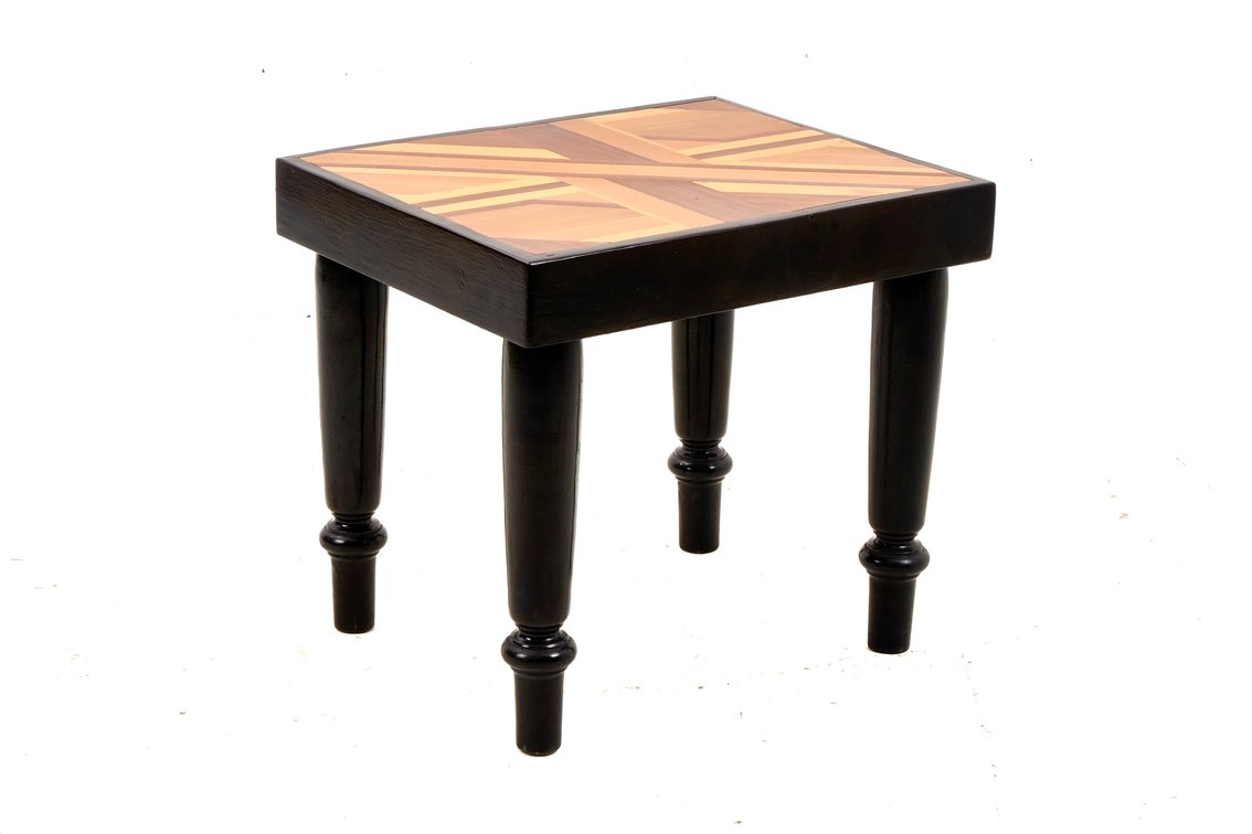 Butcher Block Style Black Wood Accent Table