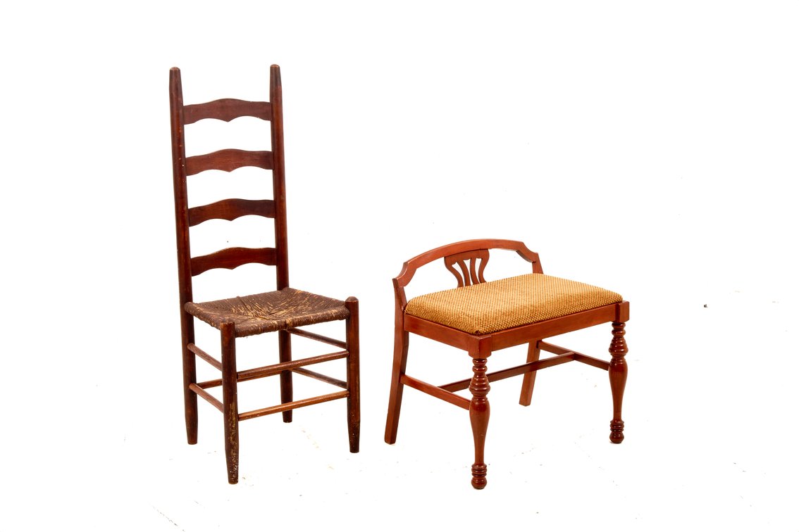 Wooden LadderBack Chair & Upholstered Vanity Bench