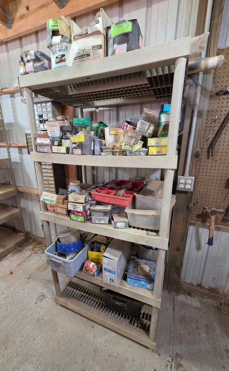 Shelving Unit With Hardware and Tool Contents, 72in