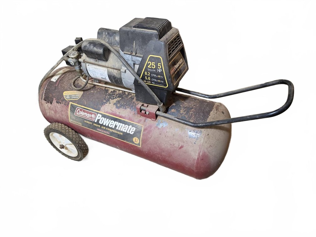 Coleman Powermate 25 Gal 5 HP Air Compressor, Powered On