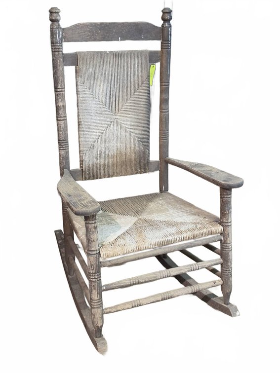 Wooden Rocking Chair With Woven Seat And Back