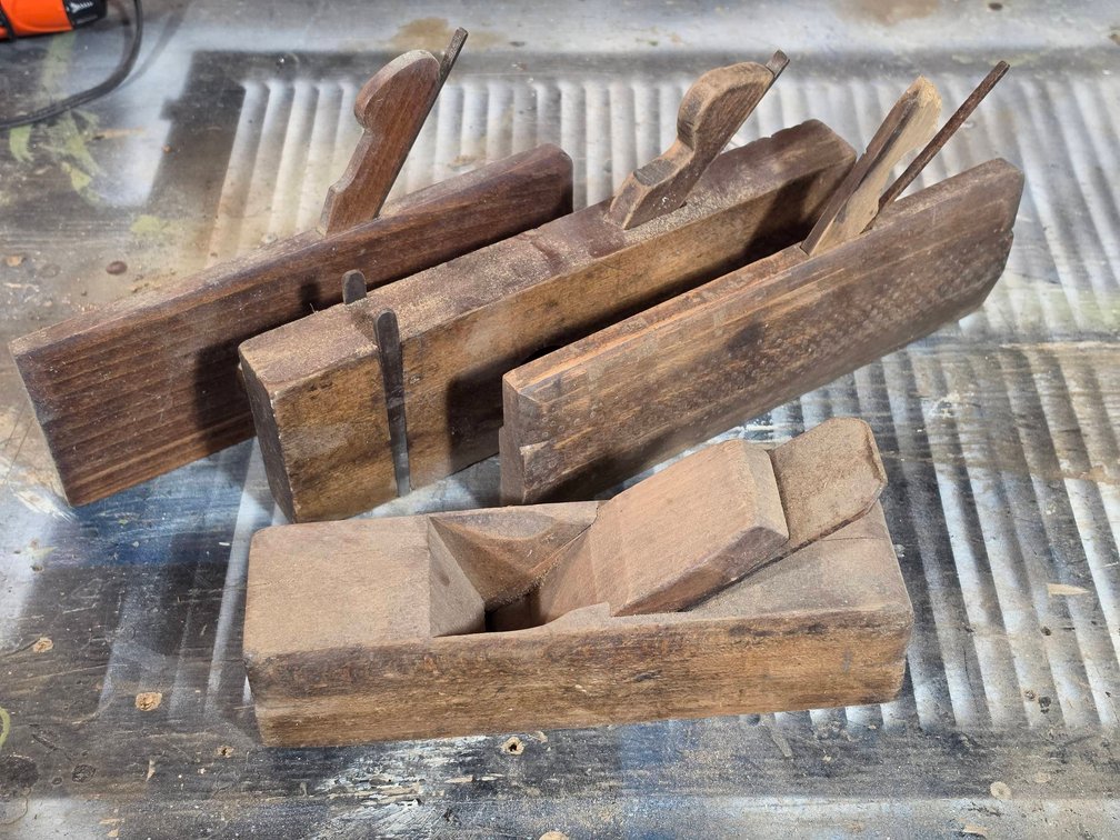 Four Wooden Hand Planes with Iron Blades