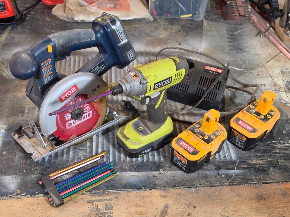 Ryobi 18V Circular Saw, Impact Driver, Batteries, Charger