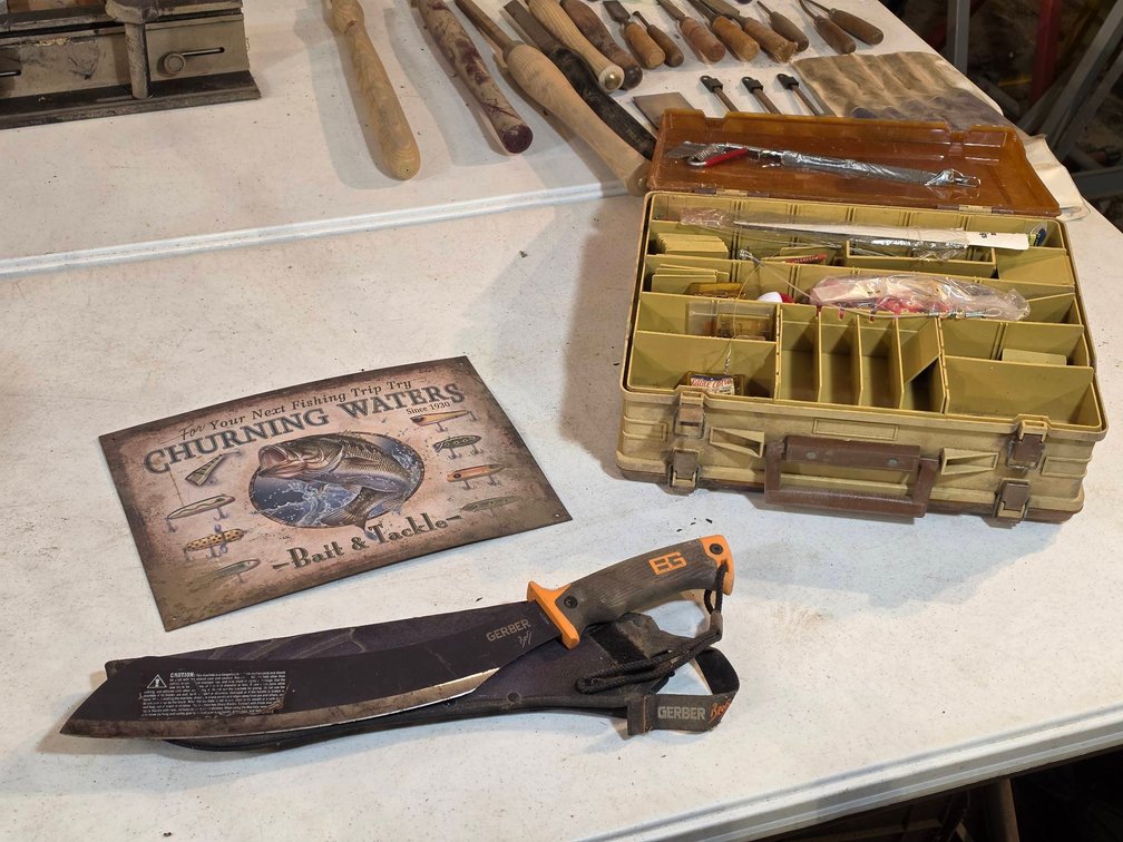 Fishing Gear, Tackle Box, Gerber Machete, Assorted Tools