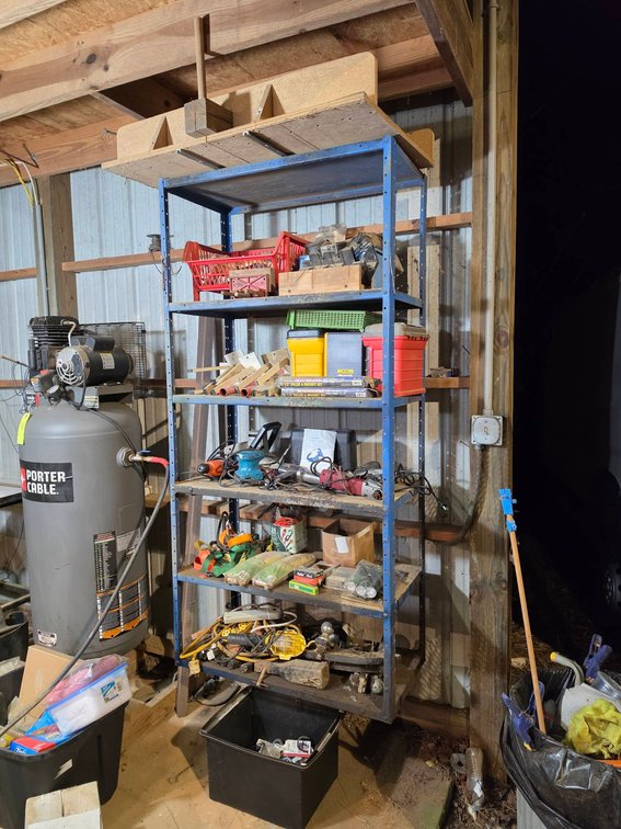 Shop Shelving With Power Tools, Hardware And Supplies