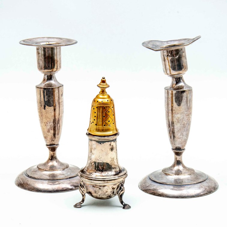 Sterling Silver Candlesticks and Shaker