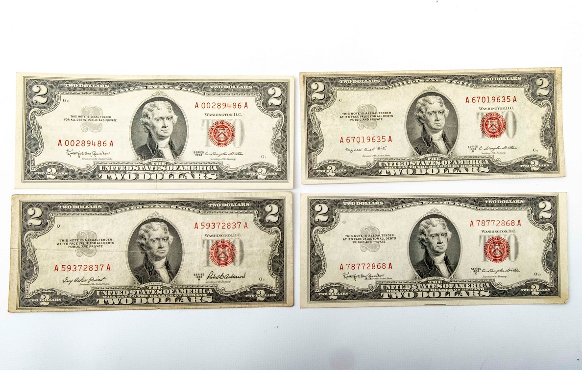 1953, 53A, 53B, 53C Series $2 Red Seal Notes