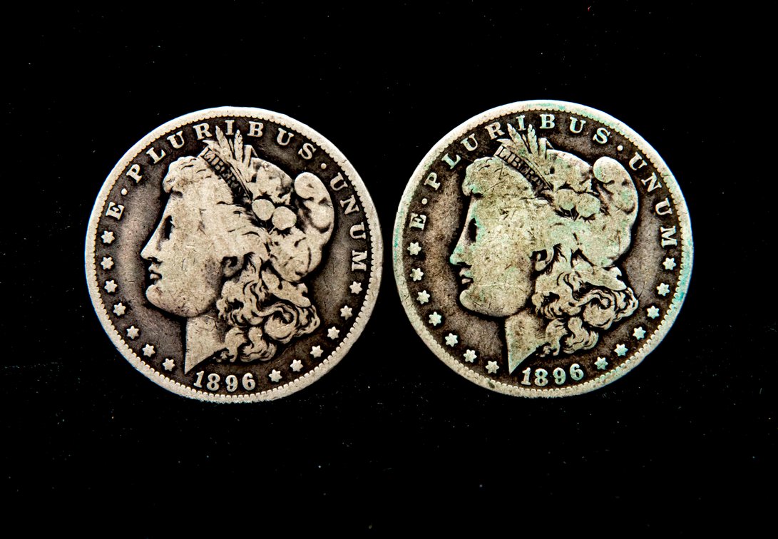 2 x 1896 O Morgan Silver $1 Coins