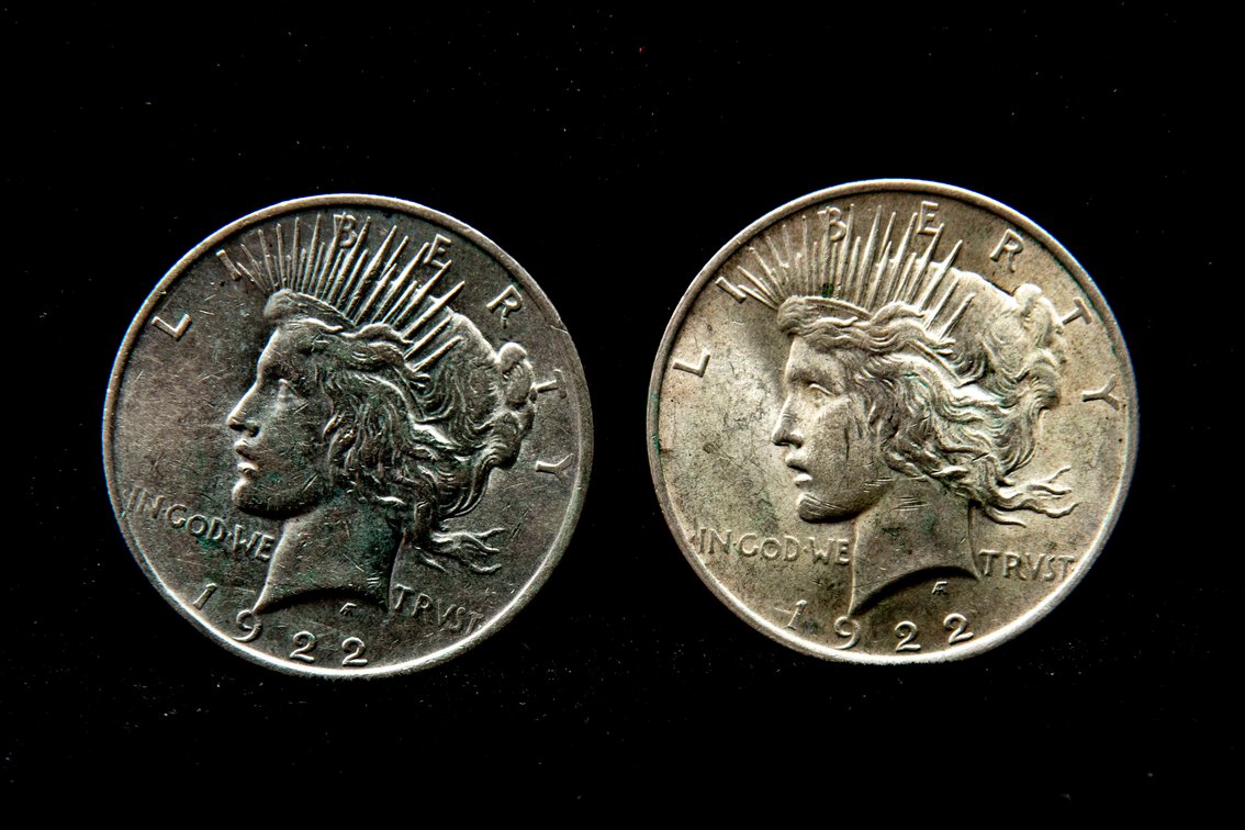 2 x 1922 Peace Silver $1 Coins