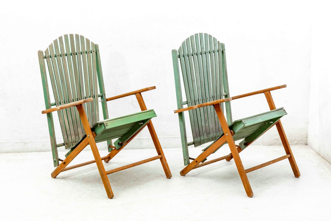 Two Outdoor Wooden Folding Chairs