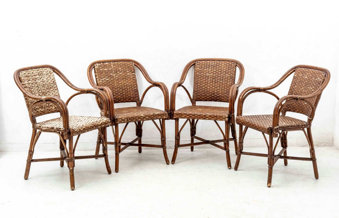 Set of 4 Bentwood & Thatched Arm Chairs