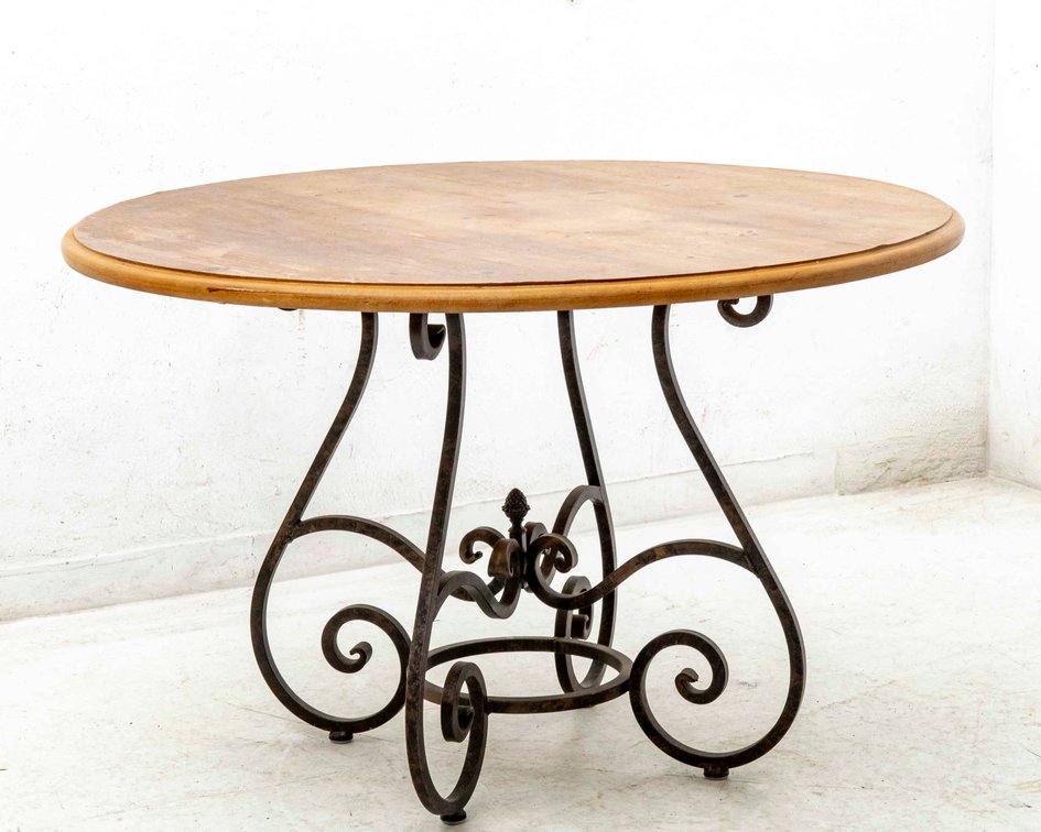 Round Wood Top Table with Iron Base