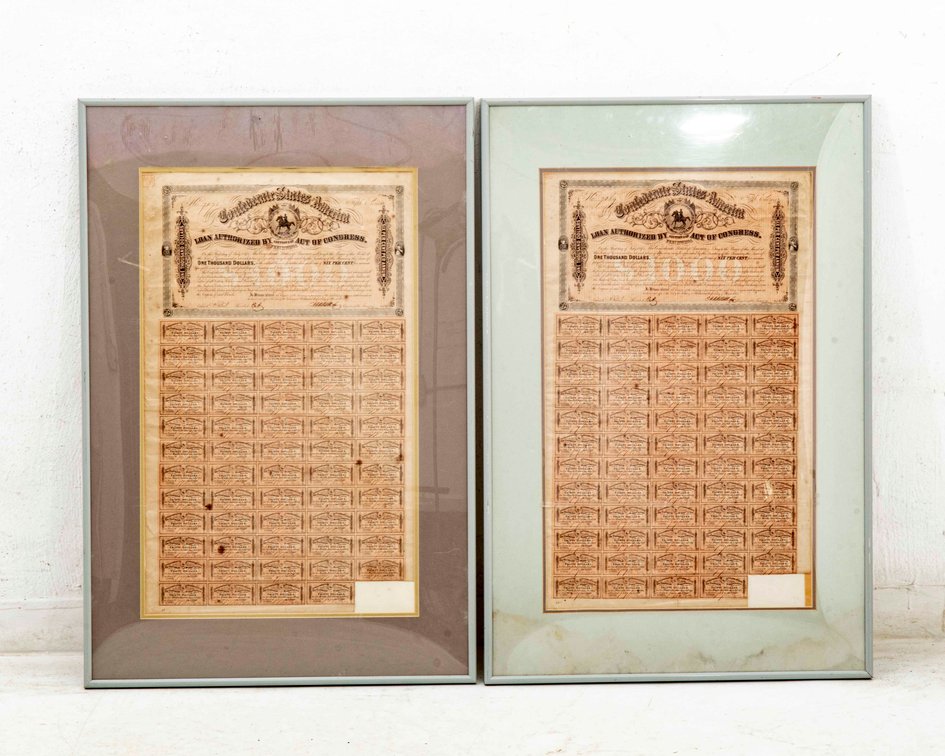 Two Large Confederate Loan Certificates- 1865