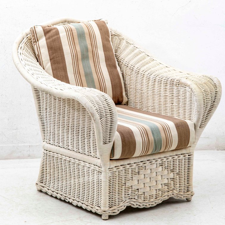Creamy White Wicker Armchair w/Cushions