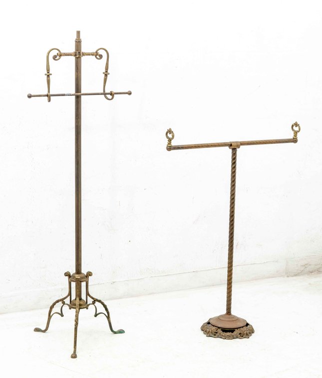 2 Antique Brass Valets - Art Deco Towel & Clothing