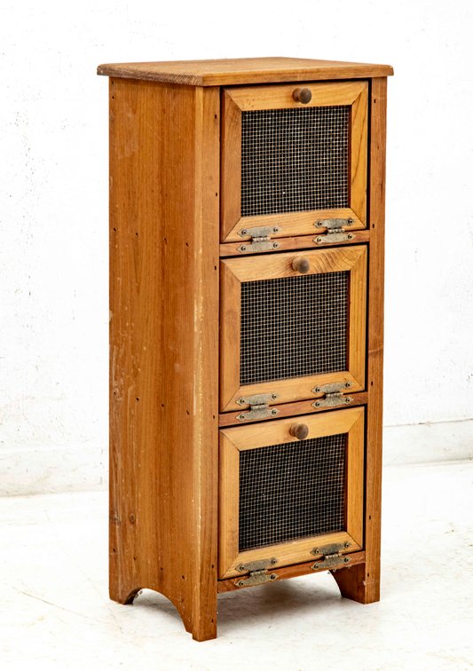All Wood Vegetable Bin With Wire Mesh Doors