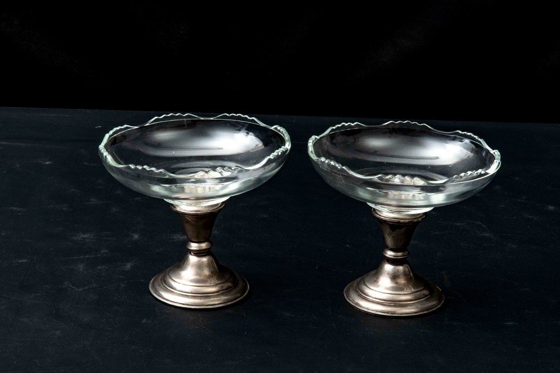 Pair of Sterling Based Glass Bowls- Whiting