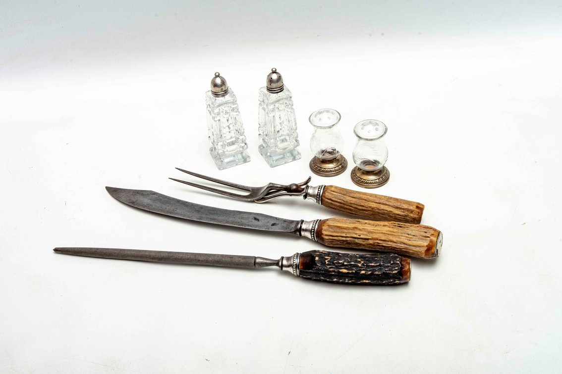Sterling Carving Set & 2 Sets of Sterling Shakers