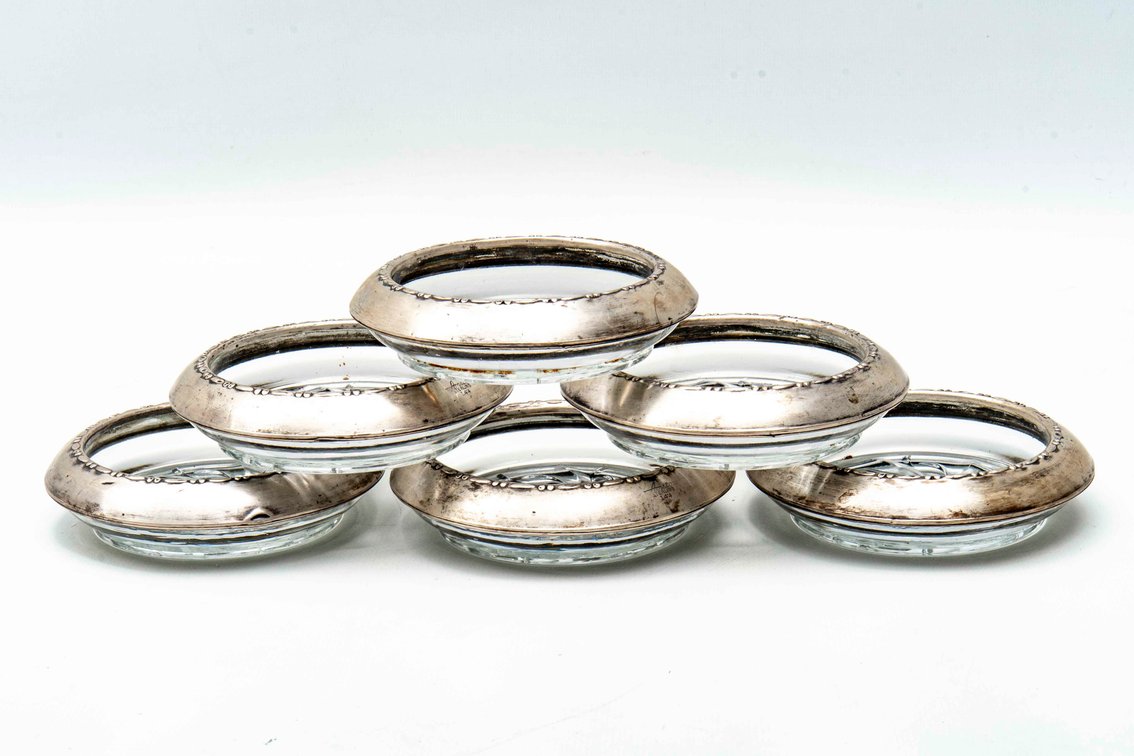 6 Amston Sterling & Glass Coasters