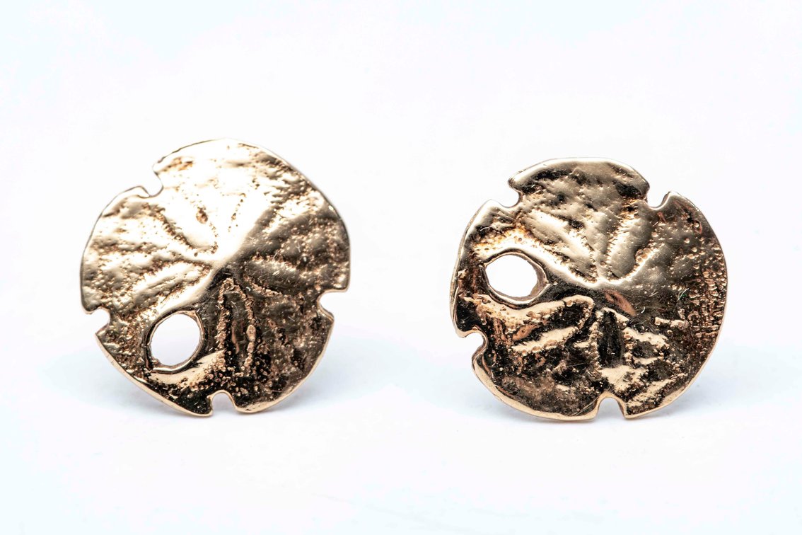 14K Yellow Gold Sand Dollar Earrings