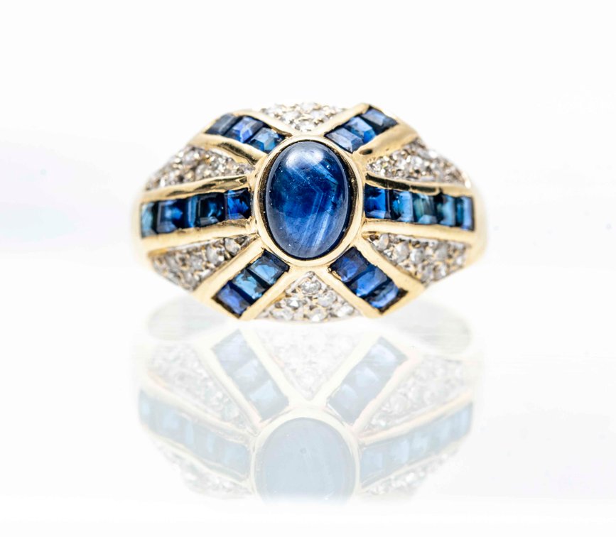14K Gold, Diamonds & Sapphires Ring- 4 grams